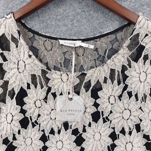 Blu Pepper Tunic Dress Sz M Lace Floral Sheer Bell Sleeve Boho Attached Slip - Picture 3 of 9